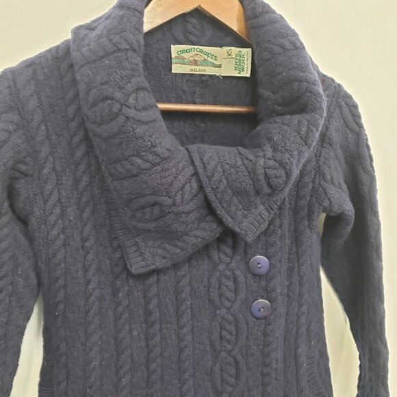 Aran Crafts Ireland Womens Merino Wool Fisherman Cable Knit Sweater Size XS Blue - Picture 3 of 10